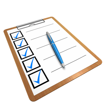 Checklist on a clipboard with all items checked off